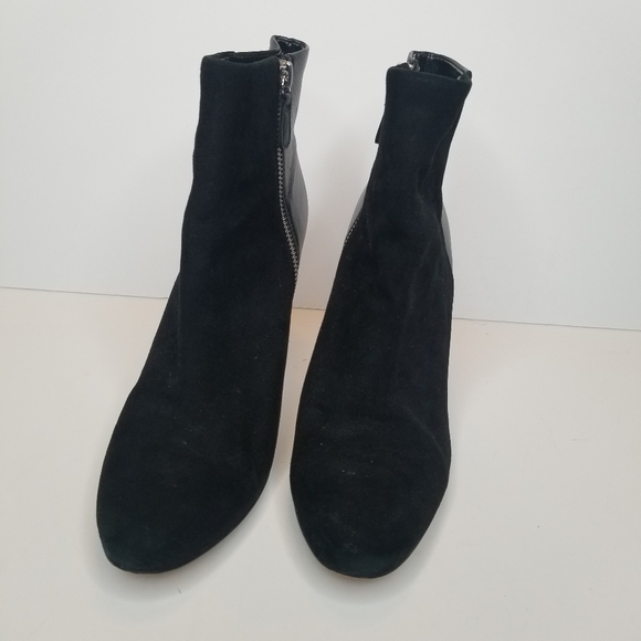 ANN TAYLOR Paulina Suede and Leather Black Booties with Heel - Picture 3 of 8